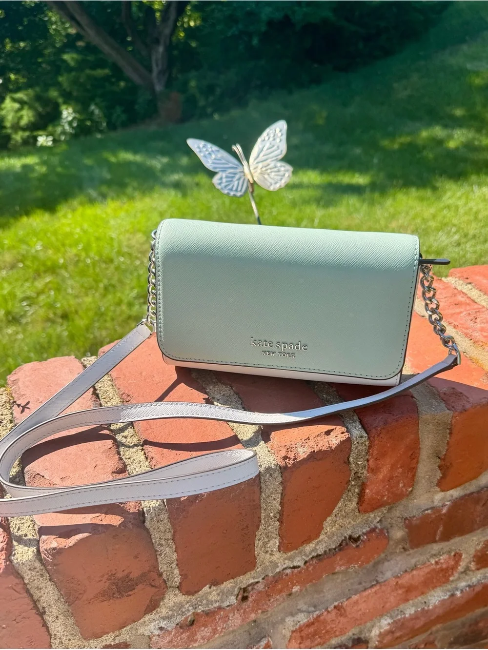 Kate Spade Cameron Spring Meadow Mint & White Crossbody Bag & Cardholder NWOT